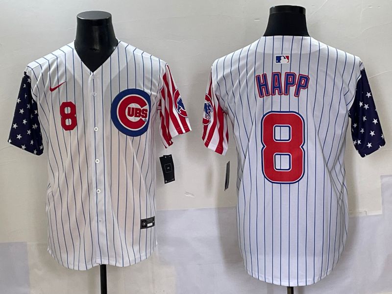 Men 2025 Chicago Cubs 8 Happ White Stripe a generation of national flags Joint Name Nike MLB Jersey style 3